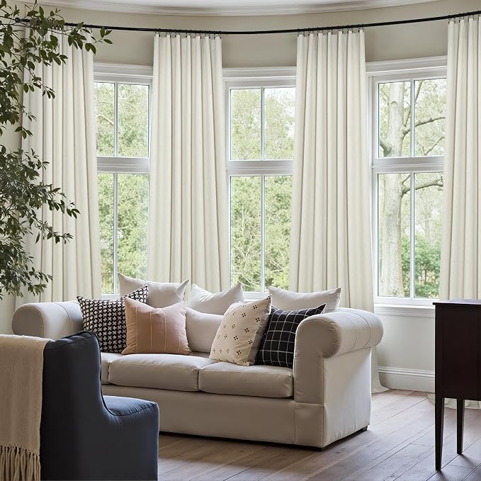 Blackout Curtains 94 Inches Long Custom Rustic for Living Dining Room Darkening Faux Linen Curtains Drapes Weather Burg Thermal Insulated Sound Draft Cold Warm Blocking Curtain No Light Cream Back Tab
