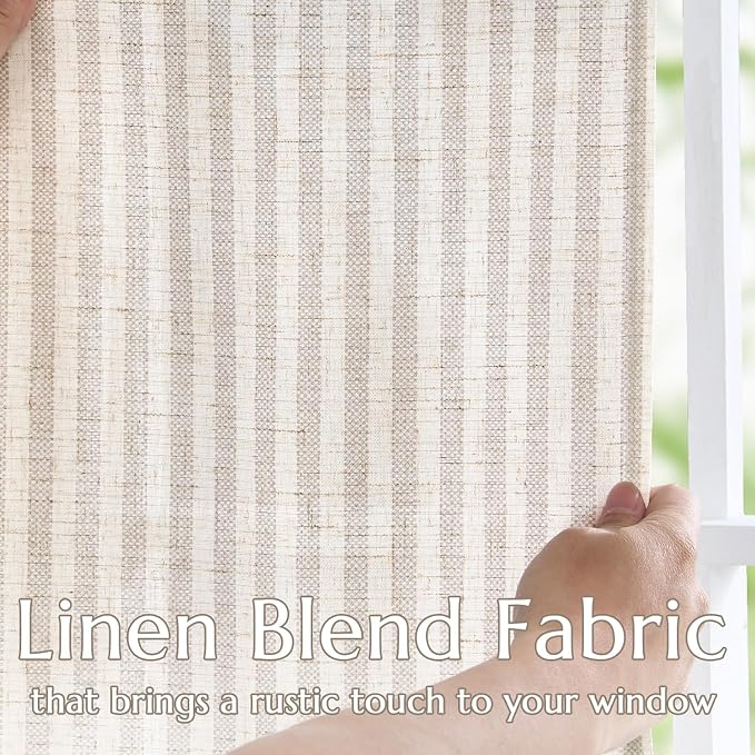jinchan Linen Curtains 63 Inch Taupe Grey Stripe on Beige Back Tab 2 Panels | Curtains For Living Room Bedroom,Ticking Stripe, Farmhouse Cottage Core Rustic,Rod Pocket Window Treatment,Light Filtering