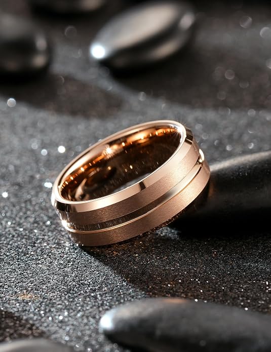 King Will Tungsten Carbide Wedding Band for Men Women-6/8/10mm Width Multicolor Available with Grooved Center Wedding Ring Suitable for Work, Gym Comfort Fit Size 4-16