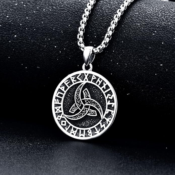 Seiyang Sterling Silver Viking Necklace Norse Jewelry Gift for Men Women with 2mm 22+2 IN Rolo Chain (with Gift Box)