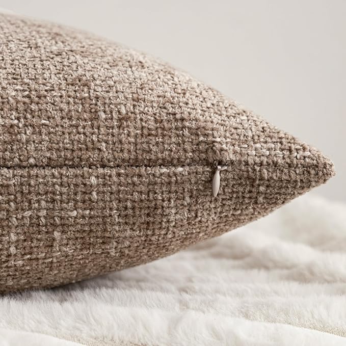 20x20 Chenille Throw Pillow Covers, Pack of 4, Neutral Beige/Brown Series