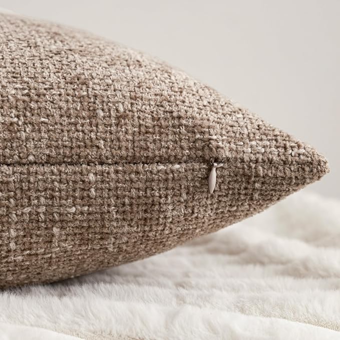 18x18 Chenille Throw Pillow Covers, Pack of 4, Neutral Beige/Brown Series