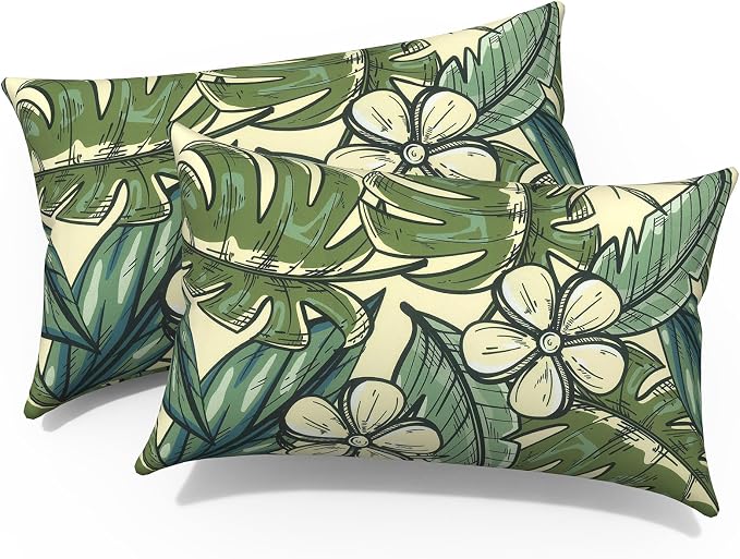 12x20 Inch Outdoor Lumbar Pillow Covers Pack of 2, All Weather Cushion Pillow Cases, Pillowcase for Patio Couch Decoration, Tropical Paradise