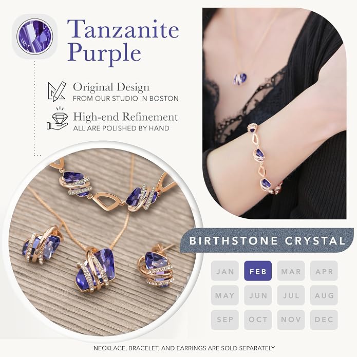 Leafael Wish Stone Pendant Necklace with Birthstone Crystal, 18K Rose Gold Plated/Silvertone, 18" + 2"