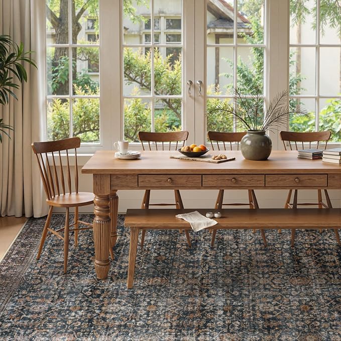 Collive Washable Area Rug 6x9, Large Antique Distressed Rugs for Living Room Vintage Soft Rugs for Bedroom, Non Slip Ultra-Thin Dining Room Floor Carpet for Entryway Kitchen Office - Brick
