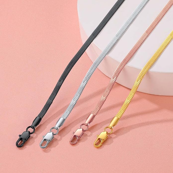 FindChic Elegant Herringbone Snake Chain Anklets/Bracelets 3MM/5MM Width Stainless Steel/18K Gold/Rose Gold Plated/Black 4 Color Options, 8.3'' 8.5'' 10.5'' Length, with Gift Box