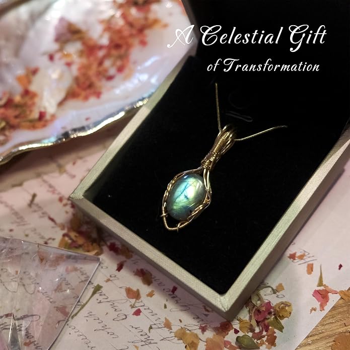 Natural Faceted Labradorite Pendant Necklace – Unique Stone of Magic & Transformation, Iridescent Flash Gemstone Jewelry, Handmade Healing Crystal Gift for Women, Birthday, Anniversary, Spiritual Awakening & Intuition
