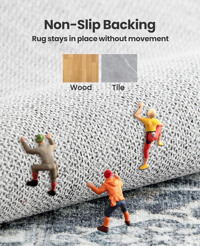 AMADA HOMEFURNISHING 5x7 Area Rugs, Washable Living Room Rug Low-Profile with Non-Slip Backing & Durable Edge Binding, Vintage for Living Room, Bedroom, Dining Room, Brown
