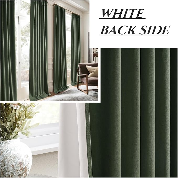 Living Room Dark Olive Green Black Out Curtains 72 Inch Long 2 Panels Set, Thermal Insulated Heat Blocking Curtain for Window Vintage Drapes for Bedroom Hooks&Rings&Back Tab (50"W x 72"L, Loden)