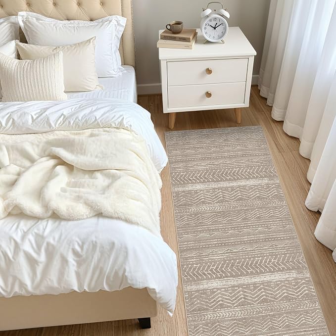 Nakagishi Area Rug Living Room Rugs: 3X8 Machine Washable Boho Large Neutral Farmhouse Stain Resistant Moroccan Indoor Floor Carpet for Bedroom Nursery Dorm Dining Room Home-Dark Brown