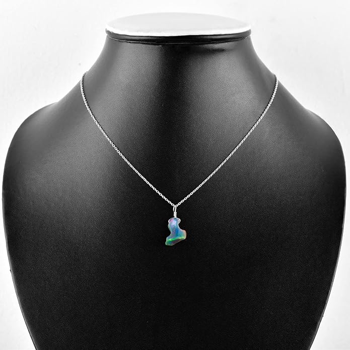 Natural Raw Crystal Rough Gemstone Pendant Necklace For Women, Chakra Healing Stones, Birthstone Jewelry, Rhodium Plated 925 Sterling Silver Chain 18 inch, Birthday Gift