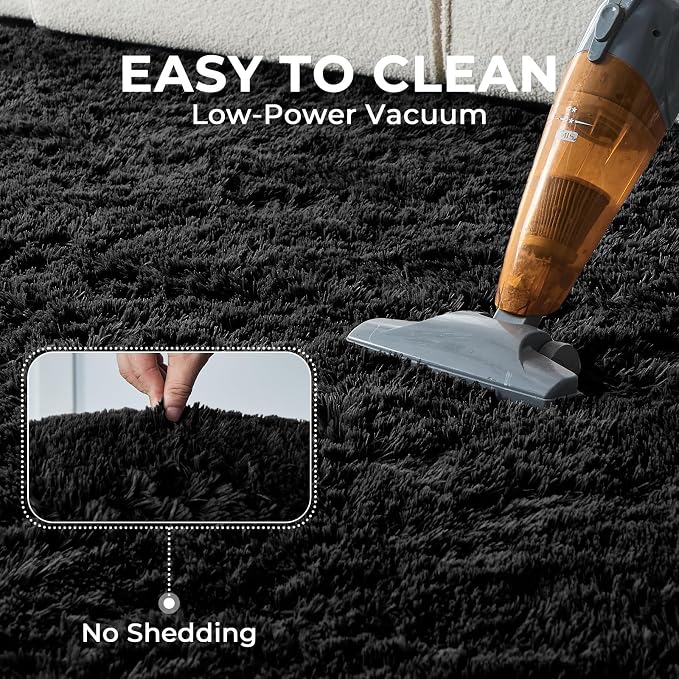 OPPODREAM 8x10 Black Rugs for Bedroom, Ultra-Soft Fluffy Area Rugs for Living Room, 8 x 10 Shag Carpet for Nursery, Kids, Girl, Boy, Baby, Plush, Fuzzy, Shaggy, Cute Home Decor