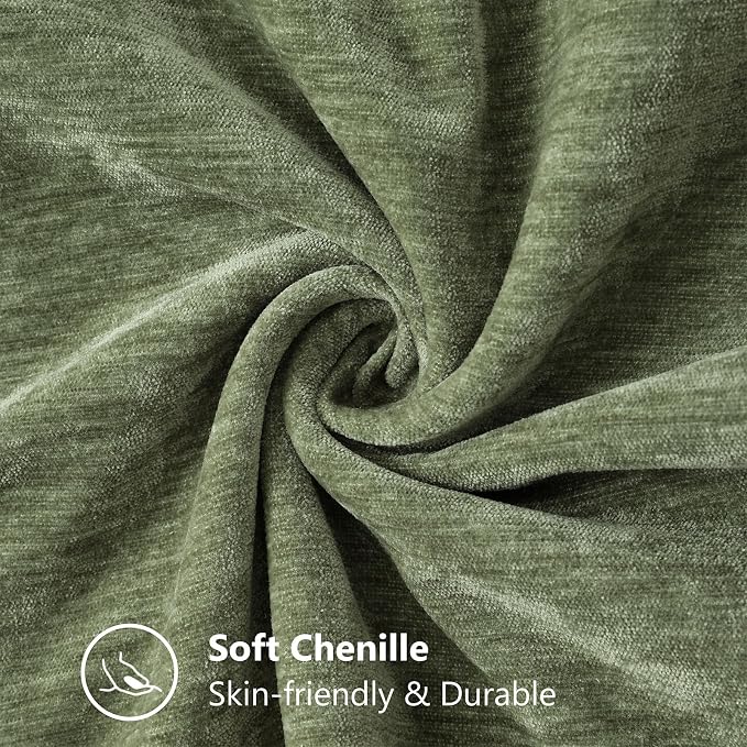 decorUhome Soft Chenille Throw Pillow Covers 18x18 Set of 2 Olive Green | Fall Textured Decorative Throw Pillow Cases Stitched Edge Modern Farmhouse Luxury Boho Velvet for Couch Sofa Bed Home Decor