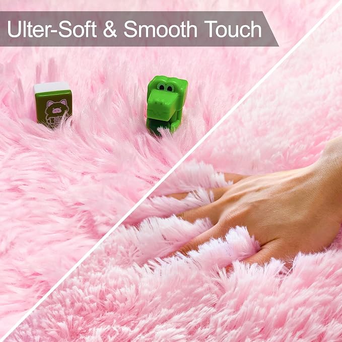 Soft Plush Pink Fluffy Rug 2x5 Ft, Fuzzy Shag Runner Carpet for Girls Bedroom, Bedside, Living Room, Hallway, Kids Room, Nursery, Kawaii Home Decor