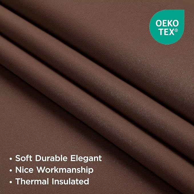 Joydeco Blackout Curtains 108 Inches Long, Thermal Insulated Black Out Curtains 2 Panels Set, Room Darkening Drapes for Living Room Window Rod Pocket Back Tab (W52 x L108 Inch, Brown)