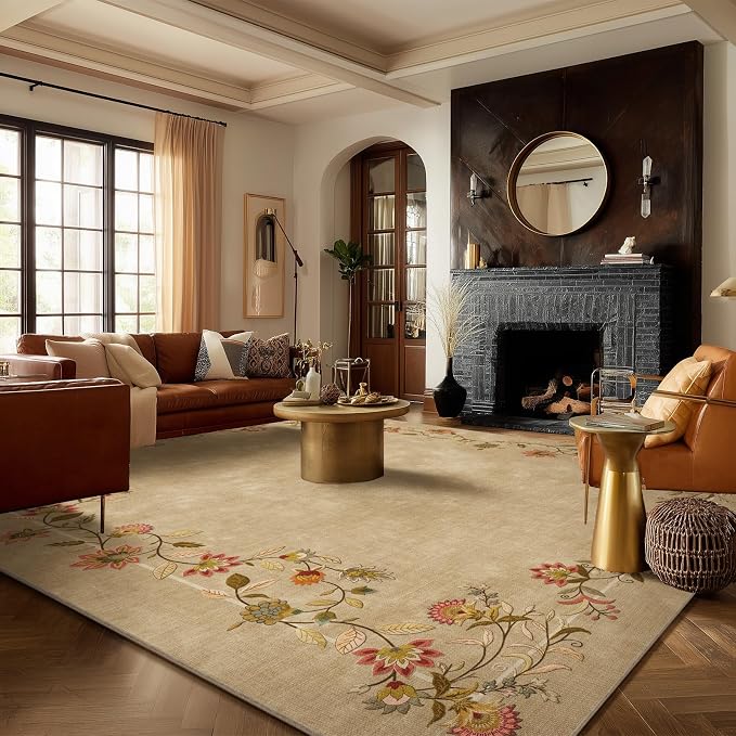 10x14 Area Rugs for Living Room: Washable Rug Stain Resistant Non Slip Low Pile Faux Wool Ultra Soft Lightweight Large Rugs for Bedroom Dining Room Under Table Rug Farmhouse Nursery Home Office Indoor
