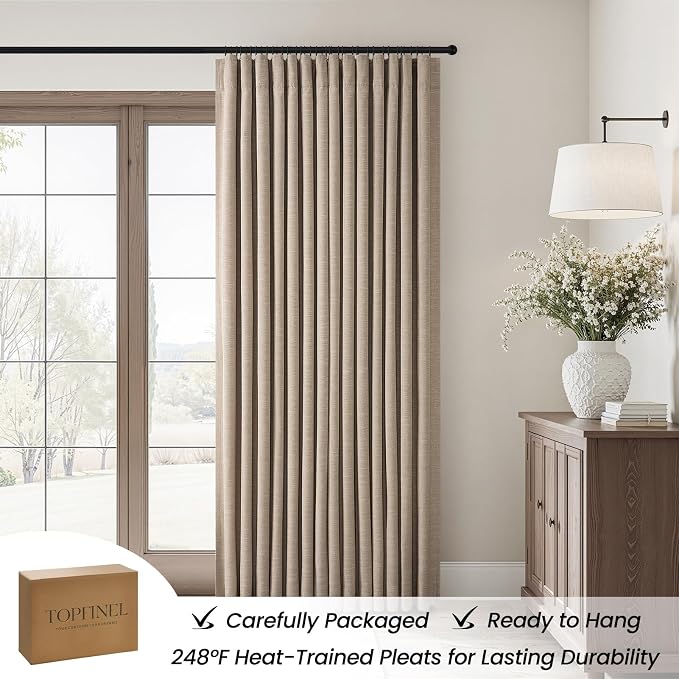 Topfinel 86 Inch Linen Blackout Curtains for Bedroom Burlywood Full Black Out Curtains Two Layer Drapes for Nursery Cooling Down Energy Efficient Burlywood 2 Panels Set 52" W*86" L