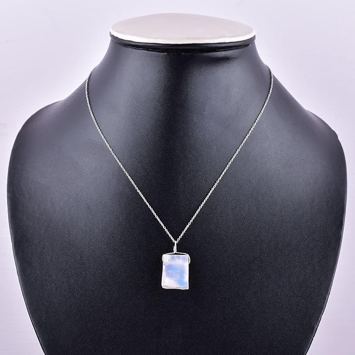 Natural Raw Gemstone Crystal Dainty Pendant Necklace for Women, Healing Chakra Stone, Birthstone, Handmade Jewelry, Rhodium Plated 925 Sterling Silver Chain 18" Gift for her