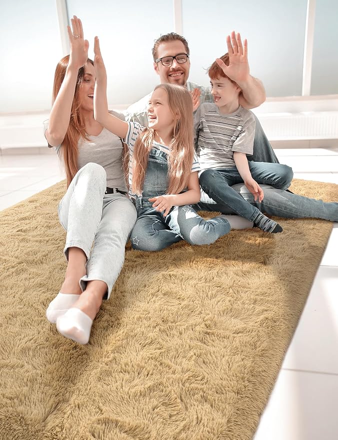 Macgace Fluffy Area Rugs for Bedroom Decor Aesthetic, 5x7 Beige Shag Rug with Non-Slip Dots for Living Room, Fuzzy Plush Carpet Washable Rug Modern Home Decor for Kids Nursery Girls Room Office