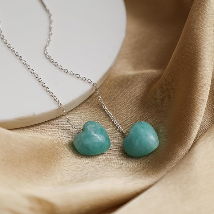 Gemstone Heart Shaped Threader Earrings in 925 Sterling Silver, Pull Through Adjustable, Versatile & Trendy, Perfect Valentine's Gift for Women, Choice of Gemstone Available