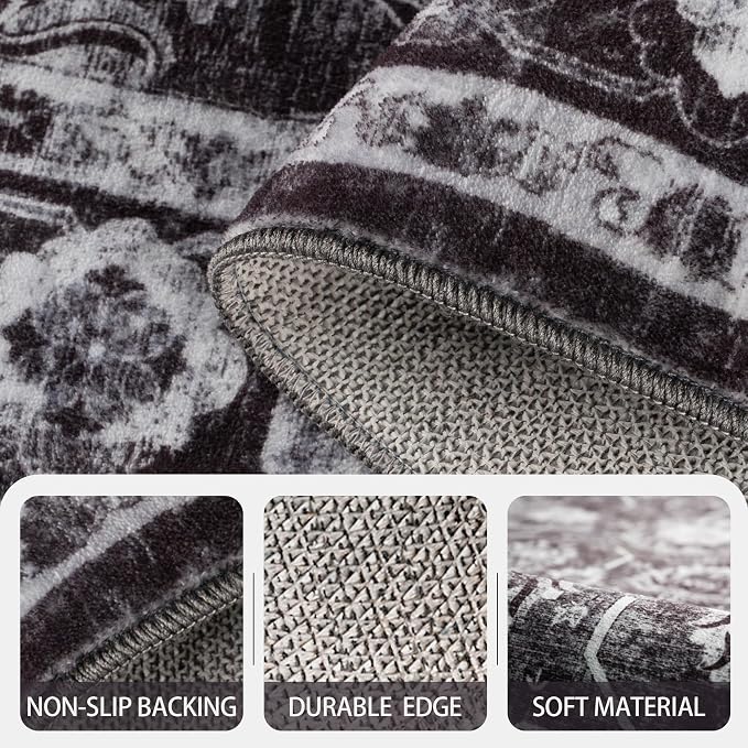 5x7 Area Rugs, Soft Non Slip Low Pile Washable Rug, Boho Modern Rug for Living Room, Bedroom, Dining Room, Black