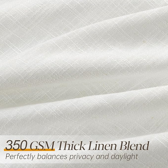60 Inch Extra Wide Pinch Pleated Linen Curtains 90 Inch Length for Living Room Large Window Drapes Light Filtering Privacy for Bedroom Back Tab with Hooks Clip Rings Beige White 60W x 90L
