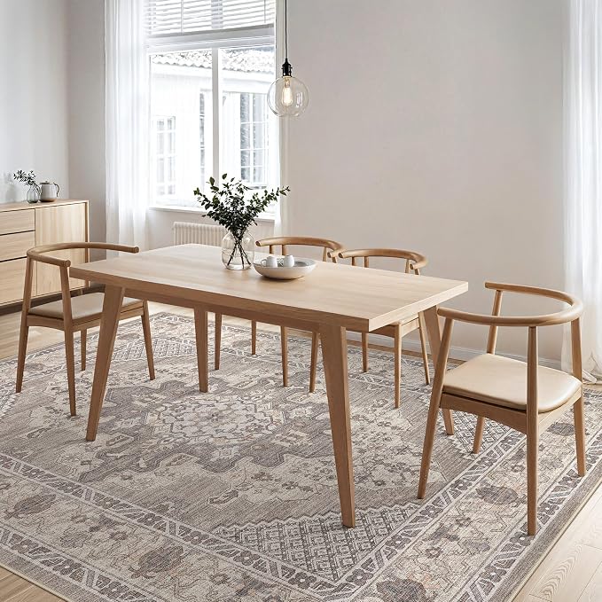 Tortania Area Rug Living Room Rugs - 8x10 Washable Boho Rug Vintage Oriental Distressed Farmhouse Large Thin Indoor Carpet for Living Room Bedroom Under Dining Table Home Office - Taupe Brown