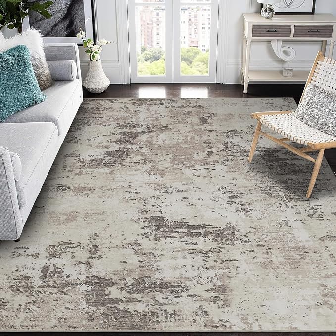 ROYHOME Modern Abstract Area Rug 10x13 Non Slip Non Shedding Rug Low Pile Stain Resistant for Bedroom Living Room,Brown Grey