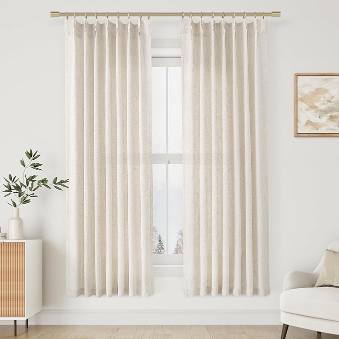 Cream Beige Linen Curtains 72 Inches Long 2 Panels Set for Living Room Bedroom Pinch Pleated Back Tab Drapes Neutral Modern Farmhouse Decor Semi Sheer 72 Inch Curtains for Dining Room Window Cabin