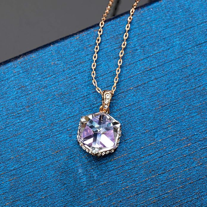 EVEVIC Color Changing Cubic Austrian Crystal Pendant Necklaces for Women 14K Gold Plated Hypoallergenic Jewelry