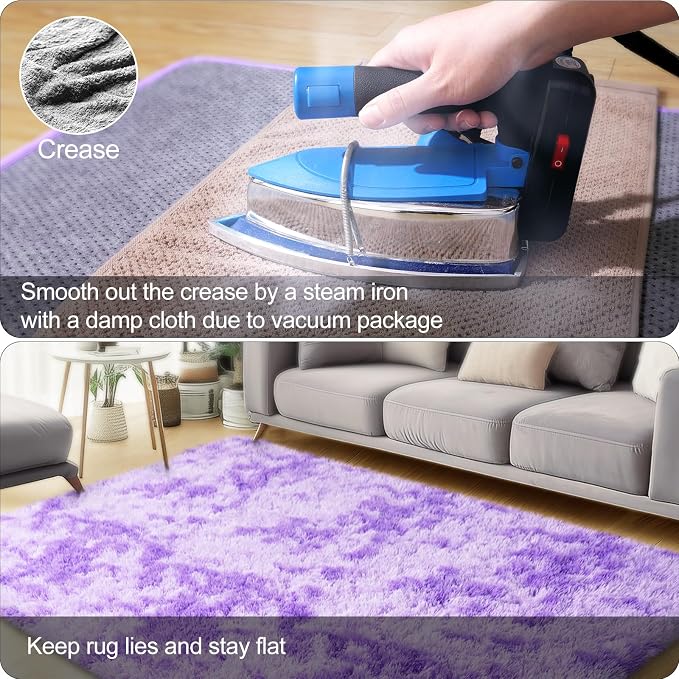 qulint 2x3 Purple Rugs for Bedroom, Fluffy Small Rug for Living Room | Soft Shag Tie-dyed Purple Nursery Rug, Fuzzy Shaggy Alfombra for Kid Room Rug Dorm Classroom Home Decor