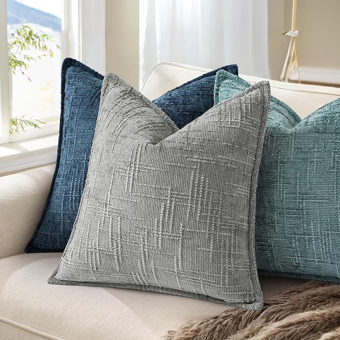 decorUhome Chenille Decorative Throw Pillow Covers 16x16 Set of 2,Navy | Soft Texture, Slubby Modern Design, Flange Edges, Cozy Accent Pillow Covers for Couch, Sofa, Bed, Living Room