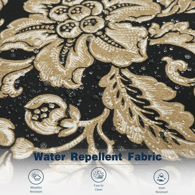 Outdoor Throw Pillow Covers Pack of 2, Decorative Water Repellent Square Pillow Cases with Piping 18x18 Inch, Jacobean Black