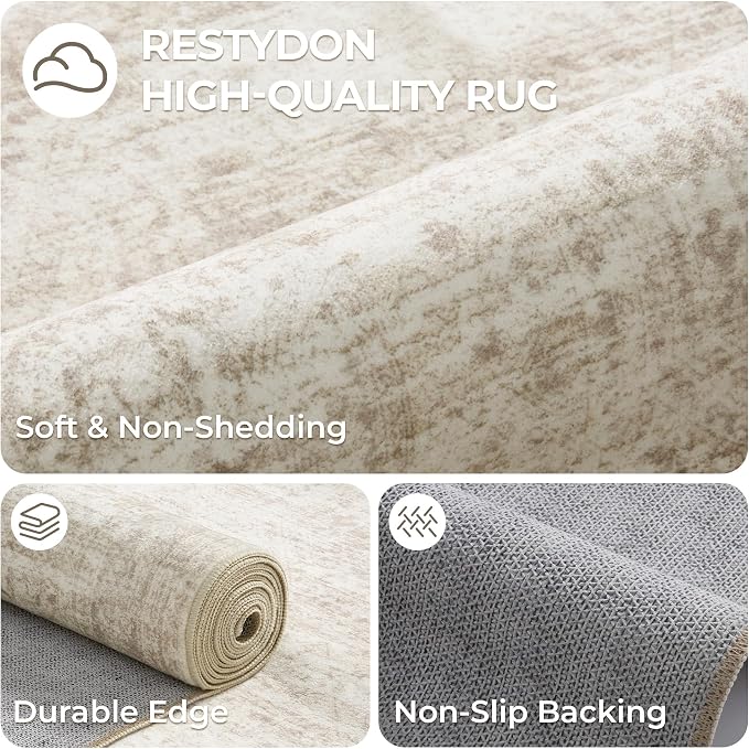 3x6 Runner Rug Non Slip,Washable Hallway Runner Rug,Beige | Neutral Rugs for Kitchen,Entryway,Bedroom,Bathroom,Nursery Room,Thin,Soft Runner Rug,Stain Resistant Indoor Carpet