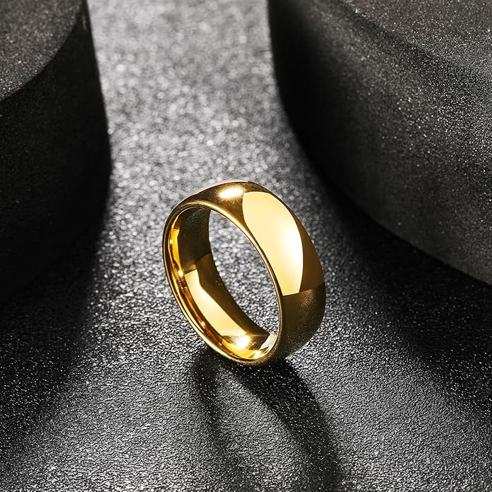King Will Men's Women's Tungsten Carbide Ring 24k Gold Plated Rose Gold Plated Domed Polished Finish Wedding Band