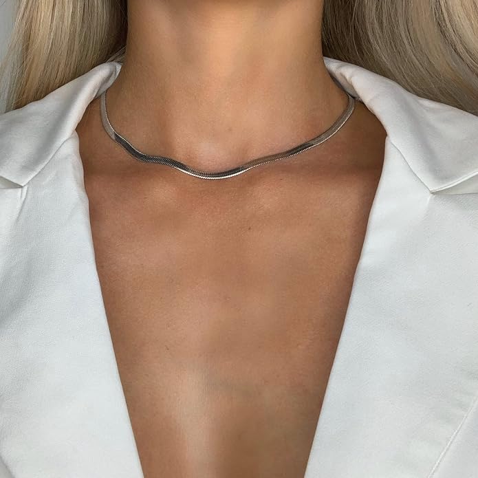 CHESKY Gold Necklace for Women-14K Plated/S925 sterling silver Snake Chain Necklace Dainty Simple Chunky Herringbone Necklace Gold Choker Necklaces Jewelry for Women Mothers Day Gifts for Mom