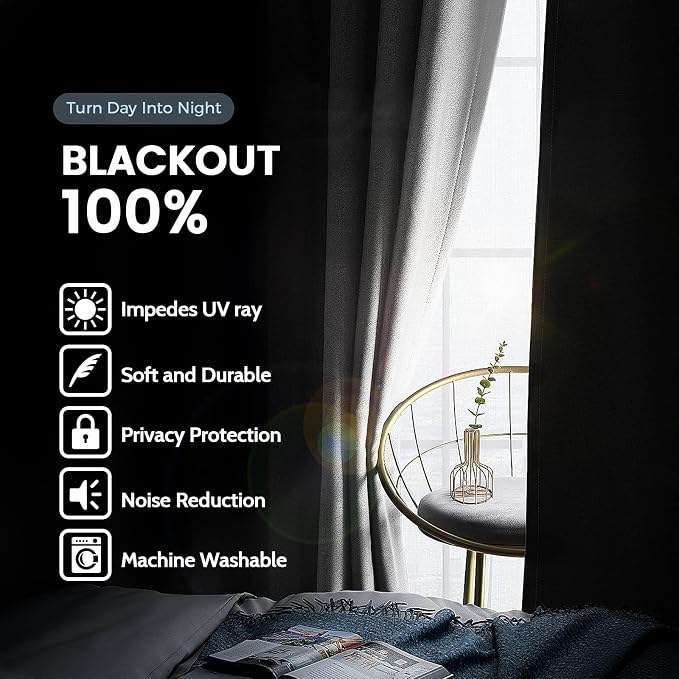 SimpleHome White 100% Blackout Curtains Room Darkening Living Room 84 Inch | Curtains for Bedroom,Thermal Insulated Grommet Window Drapes,Curtains for Living Room with Black Back,62 x 84 Inch,2 Panels