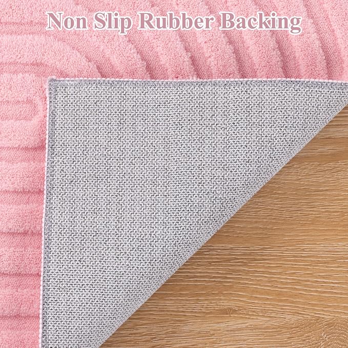 Pauwer Pink Area Rug for Girls Bedroom 4ft Soft Fluffy Non Slip Machine Washable Rugs Modern Indoor Mat Fuzzy Floor Round Carpet for Kids Nursery Living Room Dorm Playroom Dining Baby Home Decor
