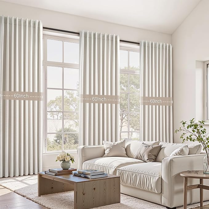 60 Inches Extra Wide Natural Linen Blackout Curtains 84 Inch Length for Living Room Natural Birch Farmhouse Bedroom Thermal Drapes for Winter Thick Window Energy Efficient 60"W x 84"L 2 Panels