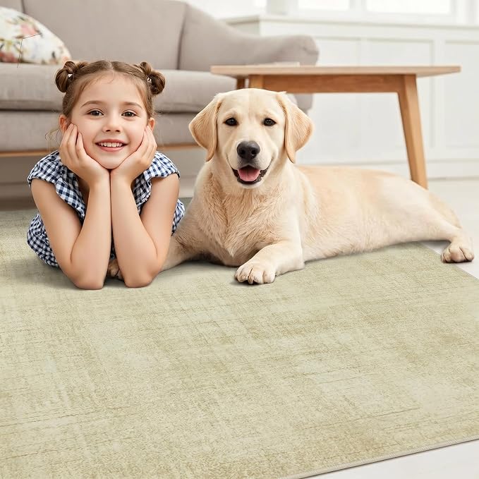 Joydeco Washable 10x14 Area Rug for Living Room Bedroom, Boho Abstract Beige Dining Room Rug Non Slip, Soft Neutral Classic Indoor Throw Carpet for Playroom Dorm Classroom Office Guest Room