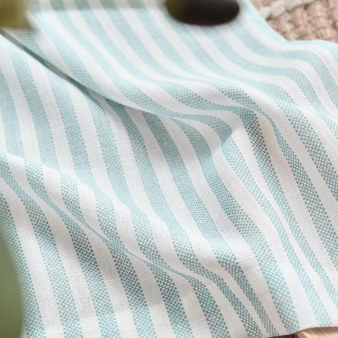 jinchan Linen Curtains 63 inch Aqua Blue Stripe on White Grommet 2 Panels | Curtains for Living Room Bedroom,Ticking Vertical Stripe ,Modern Beachy Coastal Drapes,Window Treatment,Light Filtering