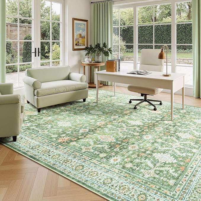 Lessymo Washable Area Rug for Living Room,8x10 Light Green Large Rugs with Non-Slip Backing,Soft Boho Carpets for Bedroom Dining Room Nursery Home Office