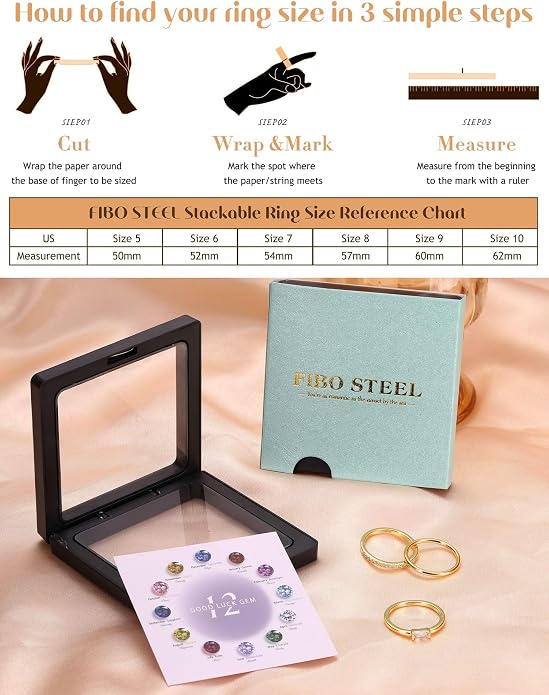 Gold Stackable Birthstone Rings for Women - 18K Gold Filled Non Tarnish Dainty Gold Stacking Rings Set - Cubic Zirconia Thumb Knuckle Ring Wedding Engagement Ring for her Gifts Size 6 7 8 9 10 3pcs