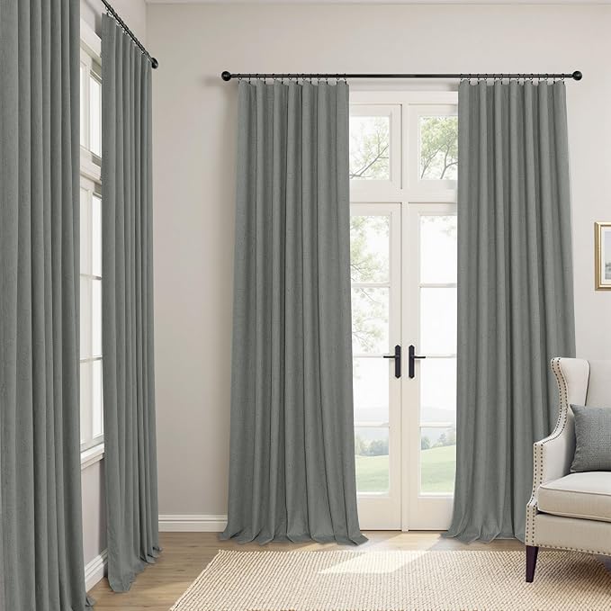 Dark Grey Curtains 108 Inches Long 2 Panels Set for High Ceiling Window Linen Textured Blackout Drapes for Living Room Bedroom Modern Farmhouse Black Out Curtains 9 FT Foot Length Slate Charcoal Gray