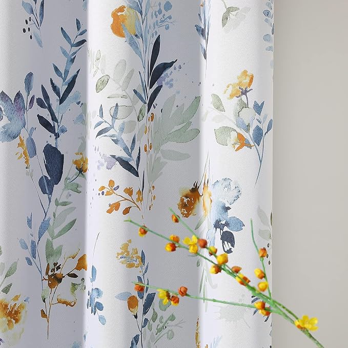 MYSKY HOME Floral Blackout Door Curtain 80 inch Long for Doorway Privacy Grommet Closet Curtain for Open Closet Room Divider for Bedroom Living Room, 1 Panel, Yellow and Blue, 34" W