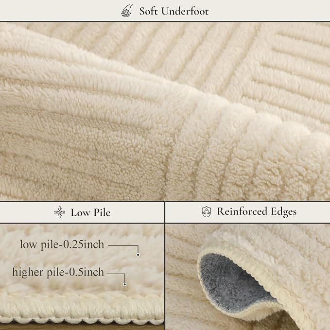 GENIMO Soft Washable Area Rugs 5x7, 3D Modern Grid Design Rugs for Living Room, High-Low Pile Textured Non Slip Fuzzy Shag Carpet, Non-Shedding Stain Resistant Beige Carpet for Bedroom, Dining Room