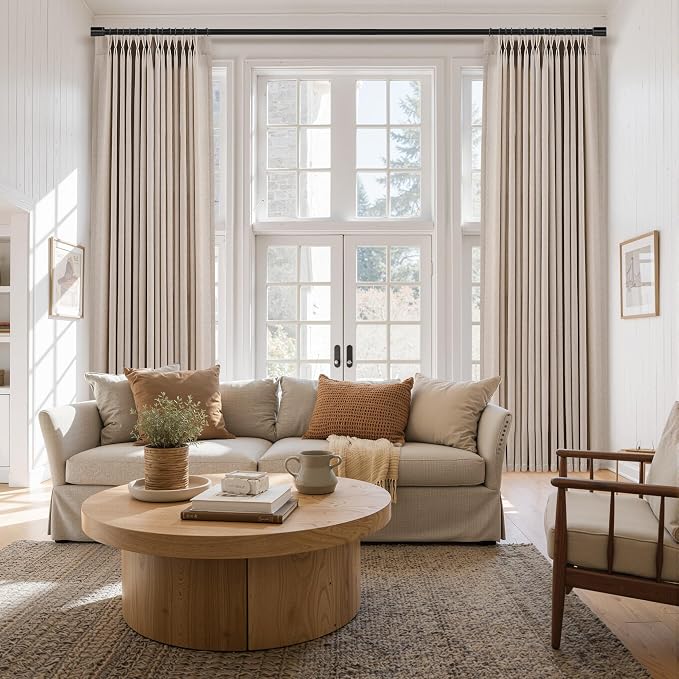Aersas Taupe Burlywood Linen Pleated Curtains 102 Inches Long for Living Room Pinch Pleat Drape Hooks Rings Back Tab Semi Sheer Light Filtering Curtain for Bedroom Sliding Patio Door 2 Panels 40x102
