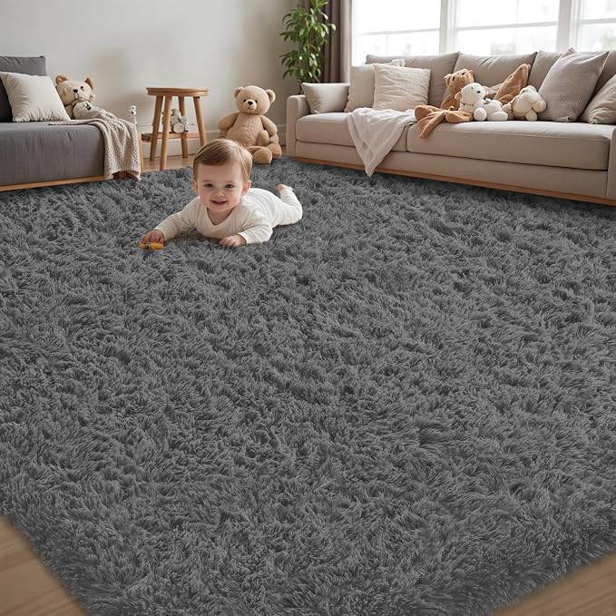 5x8 Area Rug for Living Room:Ultra Soft Fluffy Shag Dark Grey Rugs,Large Fuzzy Plush Indoor Non Slip Carpet Washable Rug for Bedroom Kids Nursery Office Dorm Modern Decor(Dark Grey 5'x8')