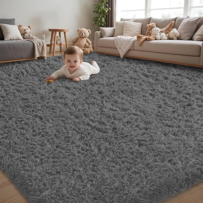 9x12 Area Rug for Living Room:Ultra Soft Fluffy Shag Light Grey Rugs,Large Fuzzy Plush Indoor Non Slip Carpet Washable Rug for Bedroom Kids Nursery Office Dorm Modern Decor(Light Grey 8'x10')