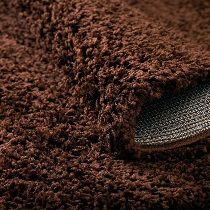 Unique Loom Solid Shag Collection Area Rug (5' 3" Round, Chocolate Brown)